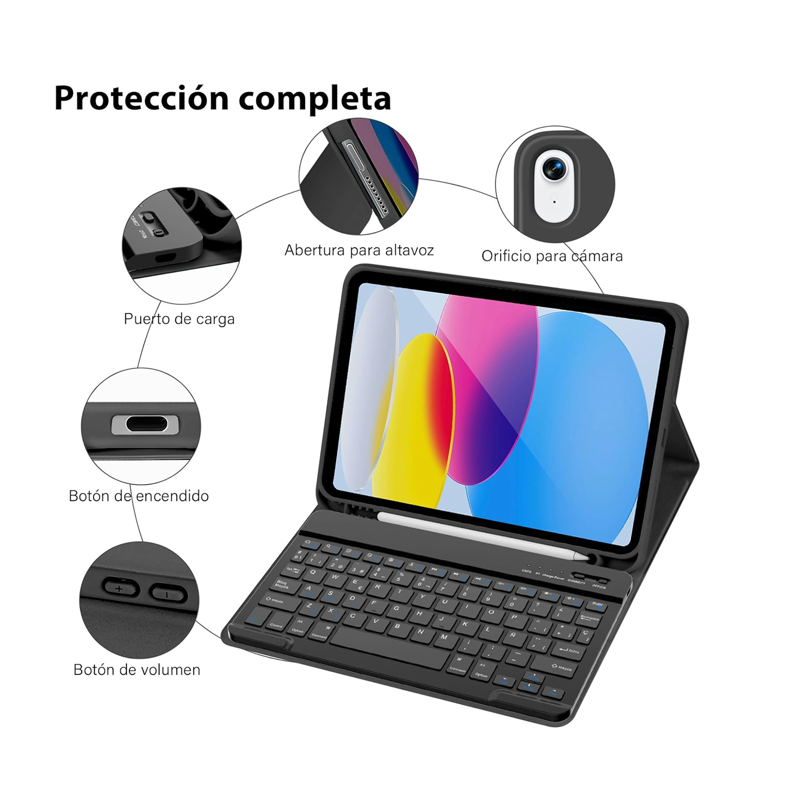FUNDA CON TECLADO JOIGO PARA IPAD 10.9 4 5TA G CON RANURA NEGRO - 4