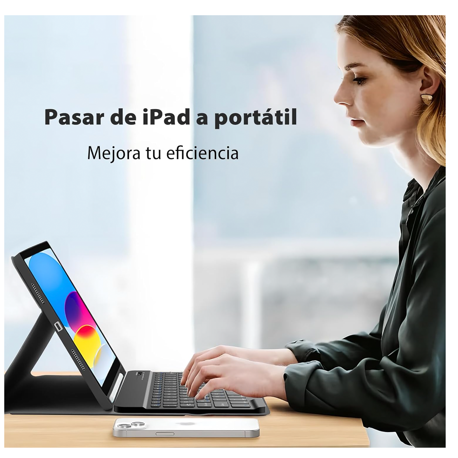 FUNDA CON TECLADO JOIGO PARA IPAD 10.9 4 5TA G CON RANURA NEGRO - 6