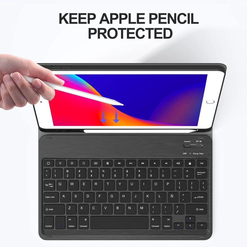 FUNDA CON TECLADO COMPATIBLE CON IPAD 10.2 7 8 9 RANURA LAPIZ ROSADO - 4