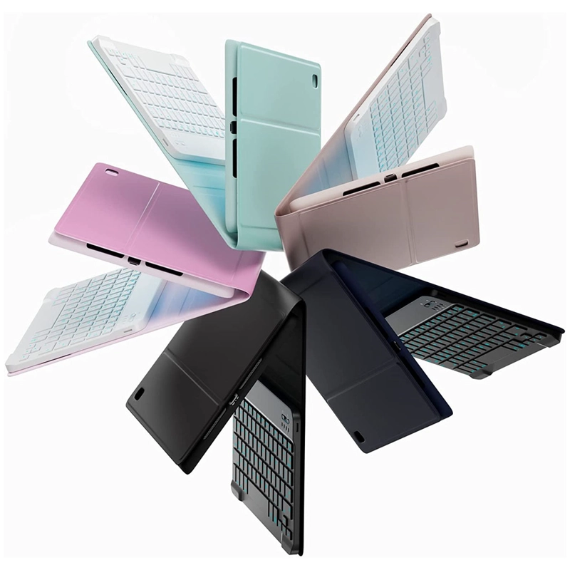 FUNDA CON TECLADO COMPATIBLE CON IPAD 10.2 7 8 9 RANURA LAPIZ ROSADO - 7