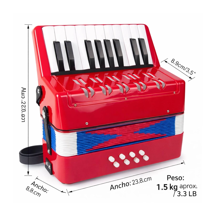 ACORDEON DE NIÑO 17 TECLAS 8 BAJOS COLOR ROJO NUTECH ROJO - 5