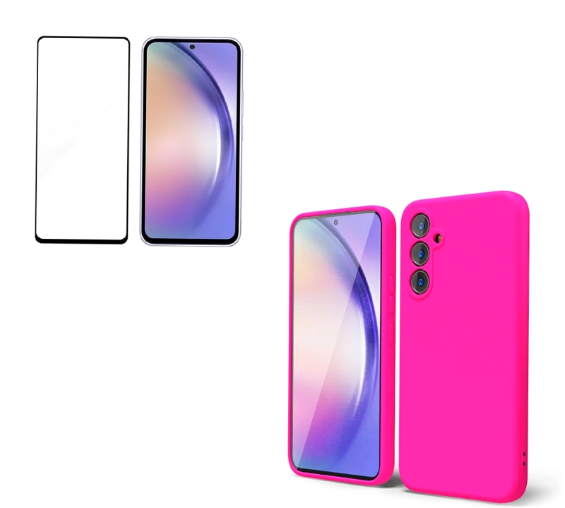 GENÉRICO CARCASA JOIGO SAMSUNG A14 + LÁMINA VIDRIO TEMPLADO FUCSIA