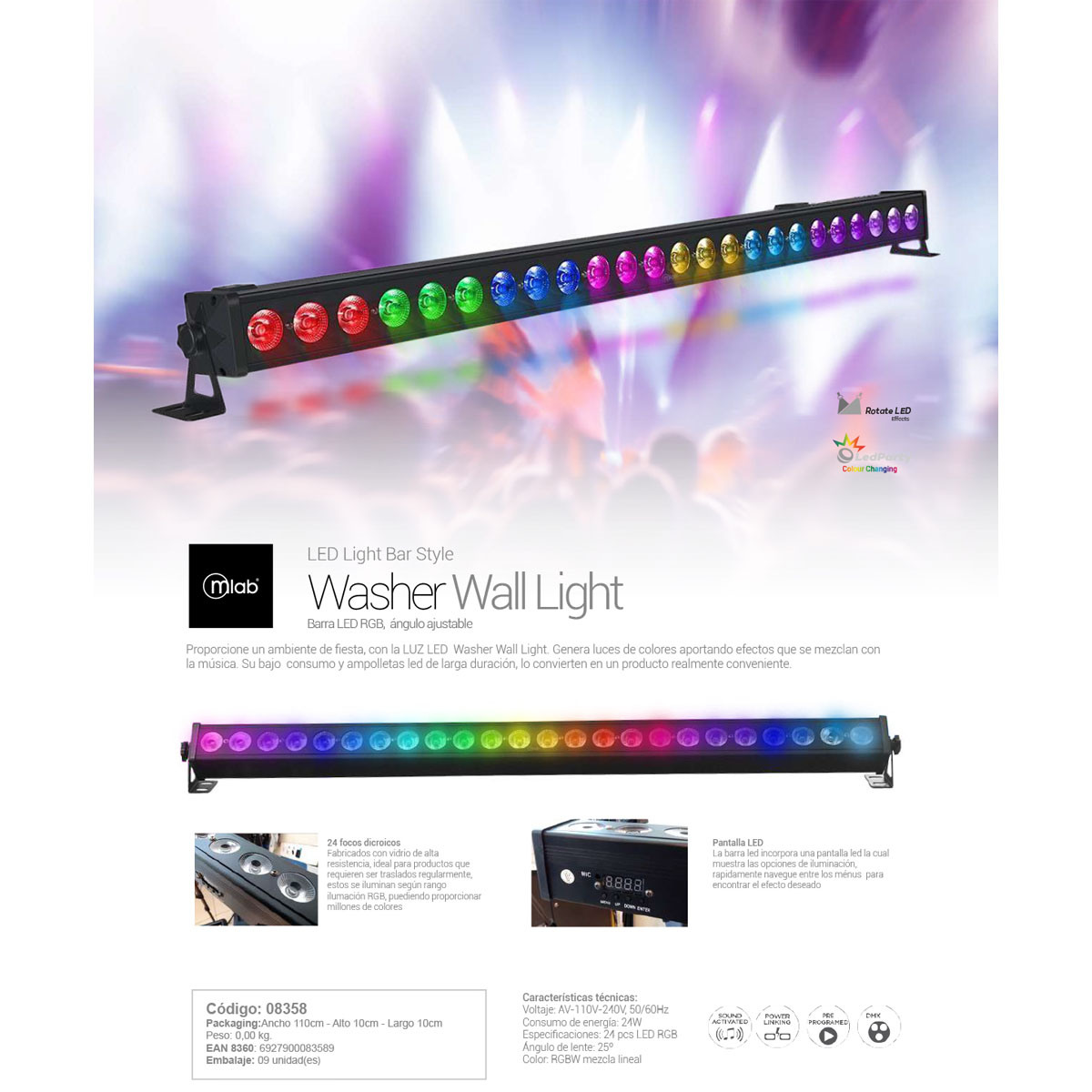 BARRA MICROLAB DE LUZ RGB FIESTA WASHERWALL LIGHT 8358 - 5