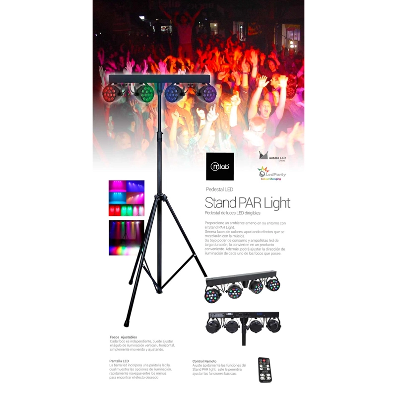 PEDESTAL LED DE LUZ FIESTA MICROLAB STAND PAR LIGHT RGB 8359 - 5