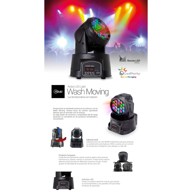 LUZ FIESTA MICROLAB ROBOT LED LIGHT RGB WASH MOVING 8360 - 5