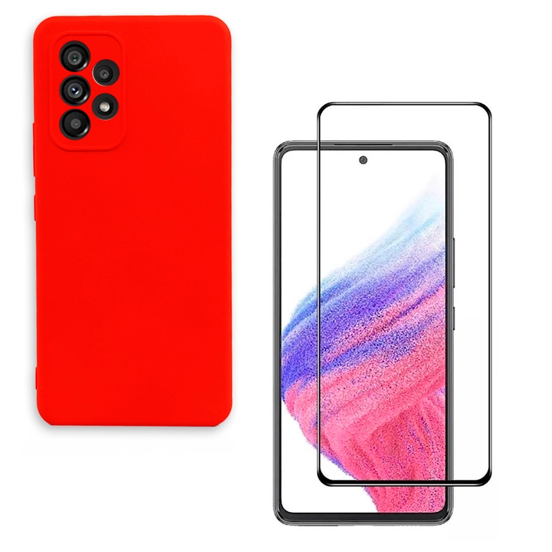 CARCASA PARA SAMSUNG A53 5G + LAMINA DE VIDRIO ROJO - 1