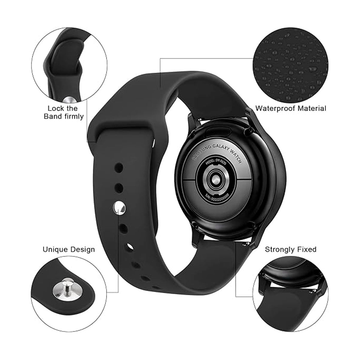 CORREA JOIGO DE GOMA COMPATIBLE CON SAMSUNG GALAXY WATCH 20MM NEGRO - 2