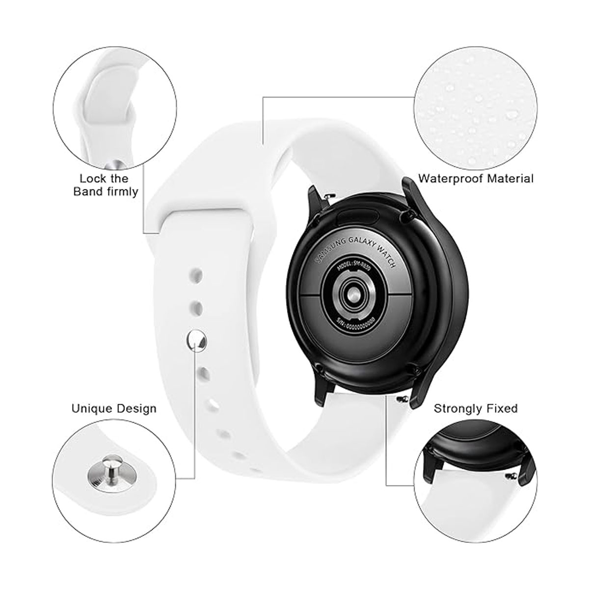 CORREA JOIGO DE GOMA COMPATIBLE CON SAMSUNG GALAXY WATCH 20MM BLANCO - 2