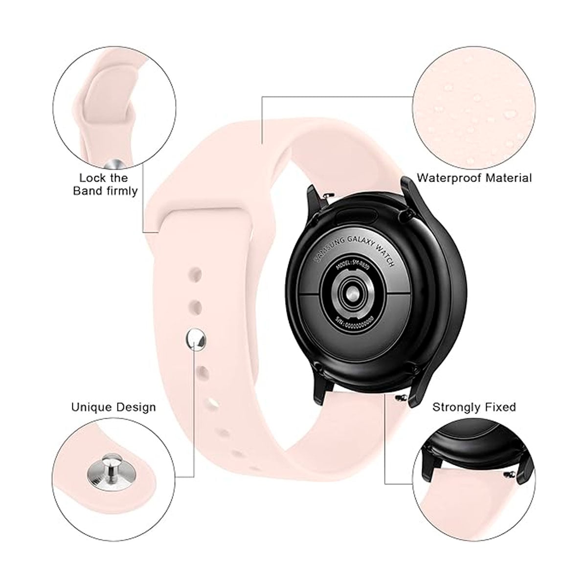 CORREA JOIGO DE GOMA COMPATIBLE CON SAMSUNG GALAXY WATCH 20MM ROSADO - 2