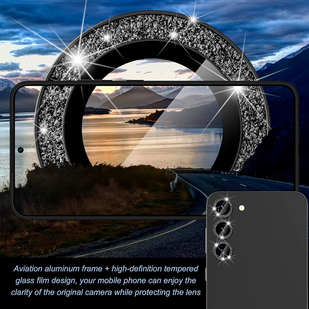 PROTECTOR JOIGO LENTE CAMARA PARA SAMSUNG S23 S23 PLUS BRILLO NEGRO - 3