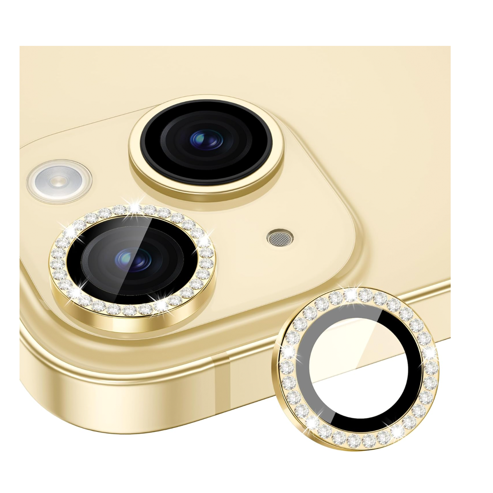 GENÉRICO PROTECTOR JOIGO DE LENTE DE CAMARA PARA EN IPHONE 15 15 PLUS BRILLO DORADO