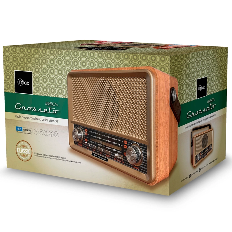 BLUETOOTH MICROLAB RADIO AM FM VINTAGE REPRODUCTOR RETRO GROSSETO 914 - 5