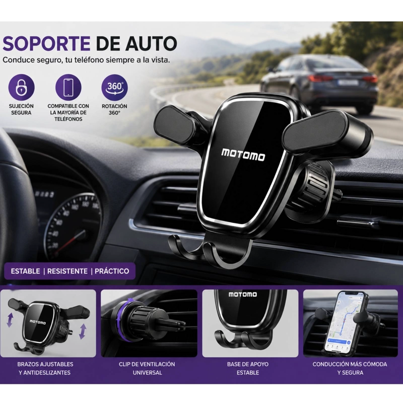SOPORTE PARA AUTO MOTOMO TRIPLE ABRAZADERA SUJETADOR SALIDA DE AIRE - 5