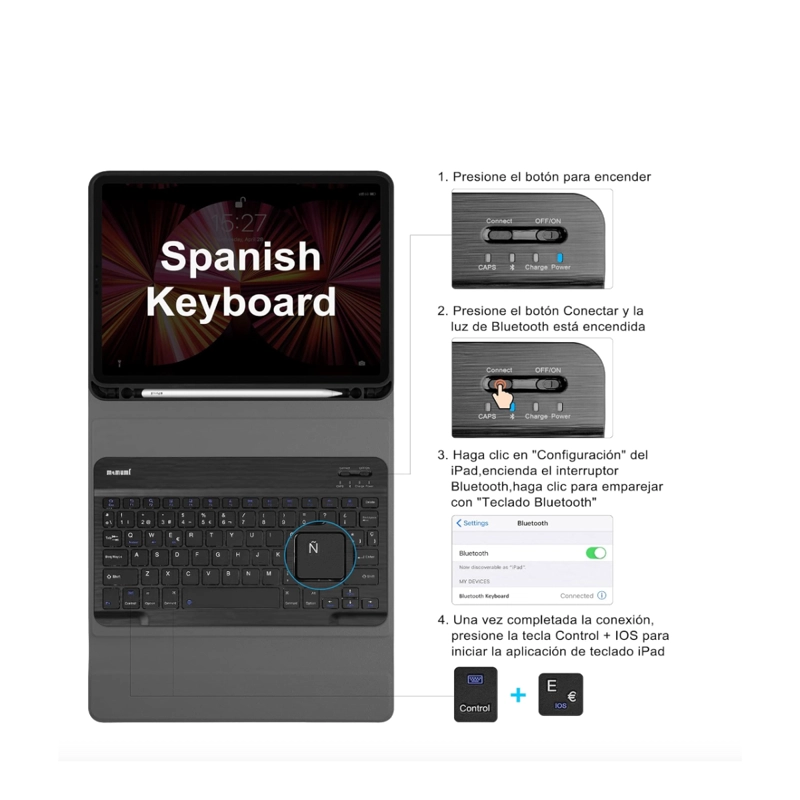 FUNDA CON TECLADO JOIGO ESPAÑOL PARA IPAD AIR 13 M2 2024 ROSADO - 5