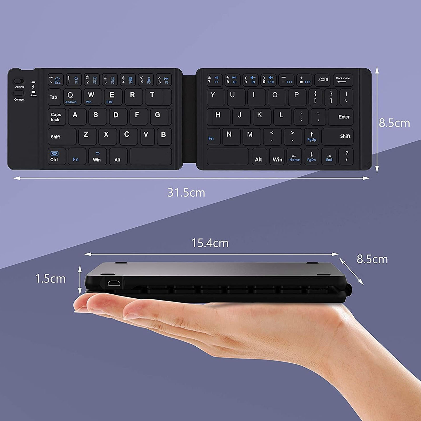 TECLADO BLUETOOTH RECARGABLE PORTATIL DELGADO PLEGABLE NEGRO - 2