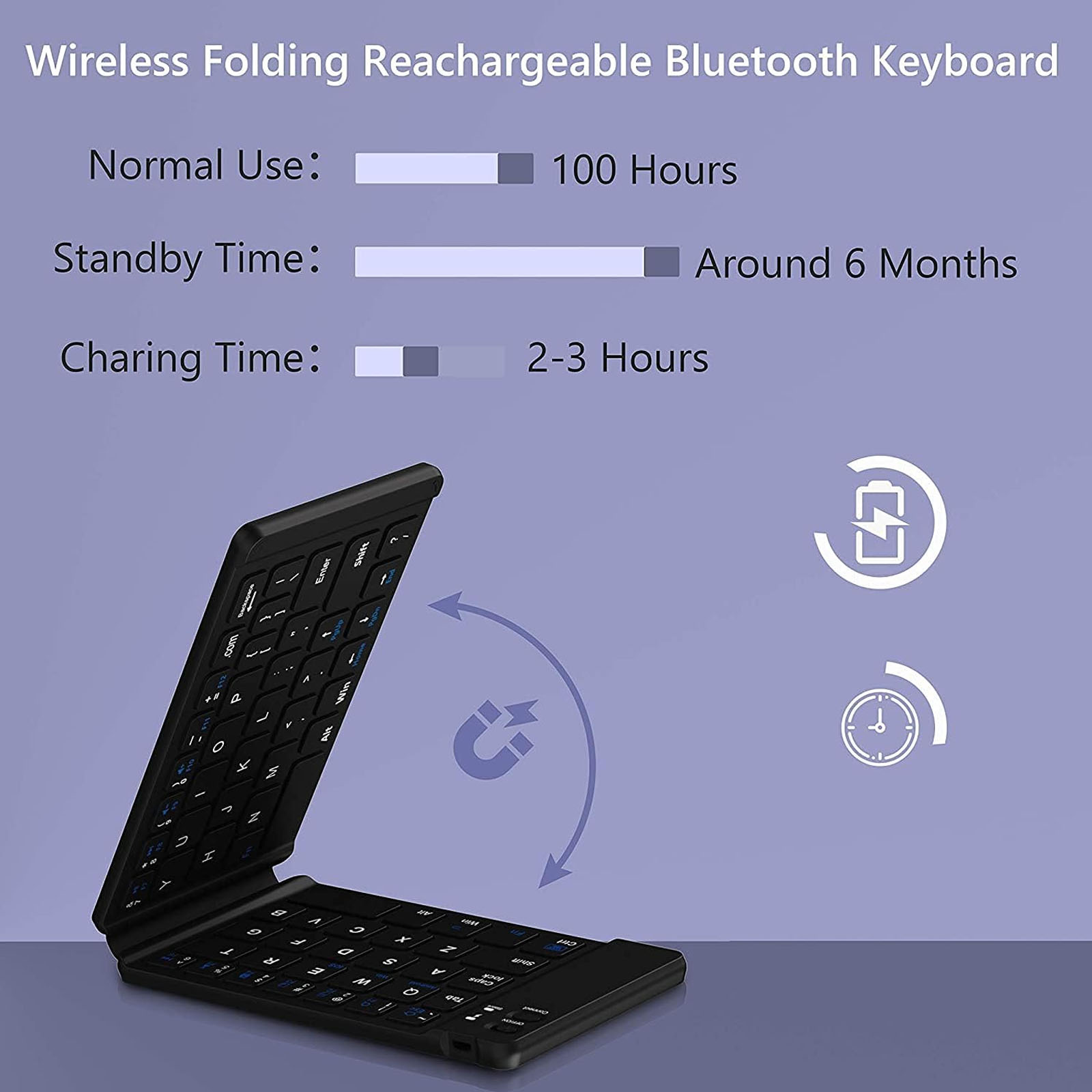 TECLADO BLUETOOTH RECARGABLE PORTATIL DELGADO PLEGABLE NEGRO - 3