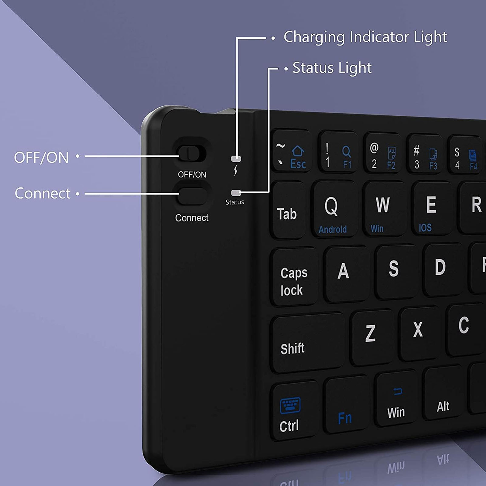 TECLADO BLUETOOTH RECARGABLE PORTATIL DELGADO PLEGABLE NEGRO - 4