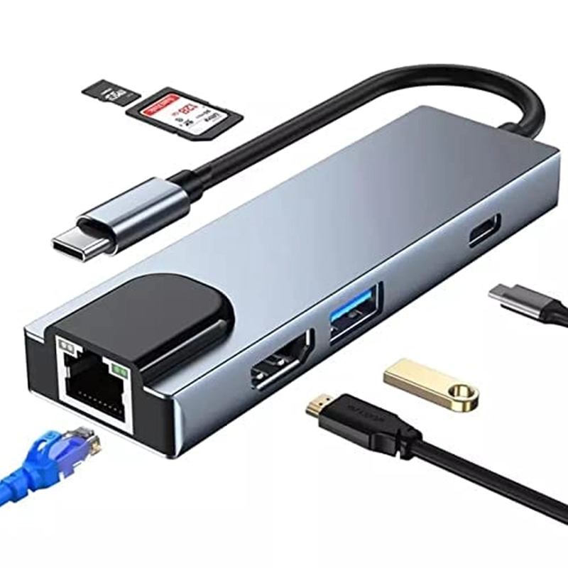 ADAPTADOR JOIGO TIPO C 6 EN 1 BYL-2017 HDMI 4K+USB3.0+LAN+SD+TF+PD - 2