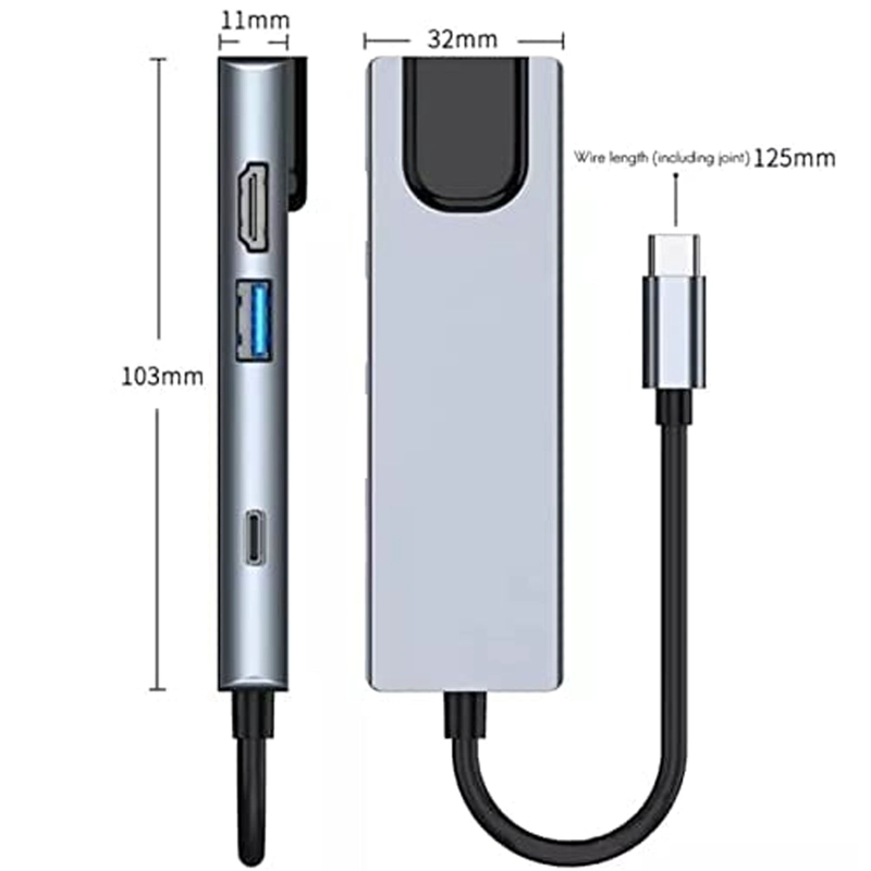 ADAPTADOR JOIGO TIPO C 6 EN 1 BYL-2017 HDMI 4K+USB3.0+LAN+SD+TF+PD - 4