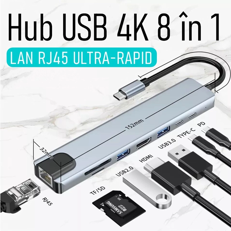 ADAPTADOR JOIGO TIPO C 8 EN 1 BYL-2017L HDMI+USB+USBC+SD+TF+PD+LAN - 2