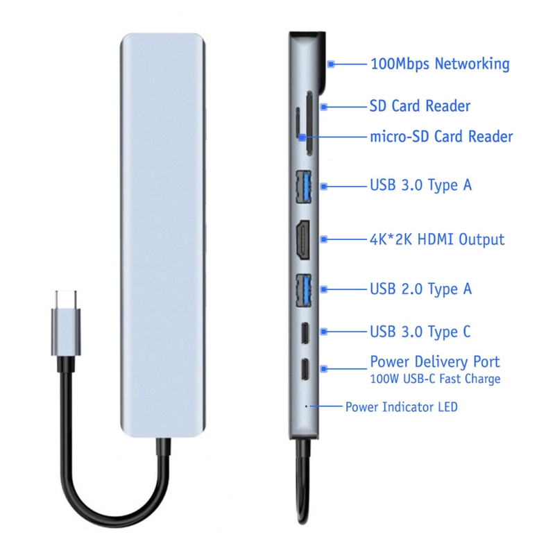 ADAPTADOR JOIGO TIPO C 8 EN 1 BYL-2017L HDMI+USB+USBC+SD+TF+PD+LAN - 3