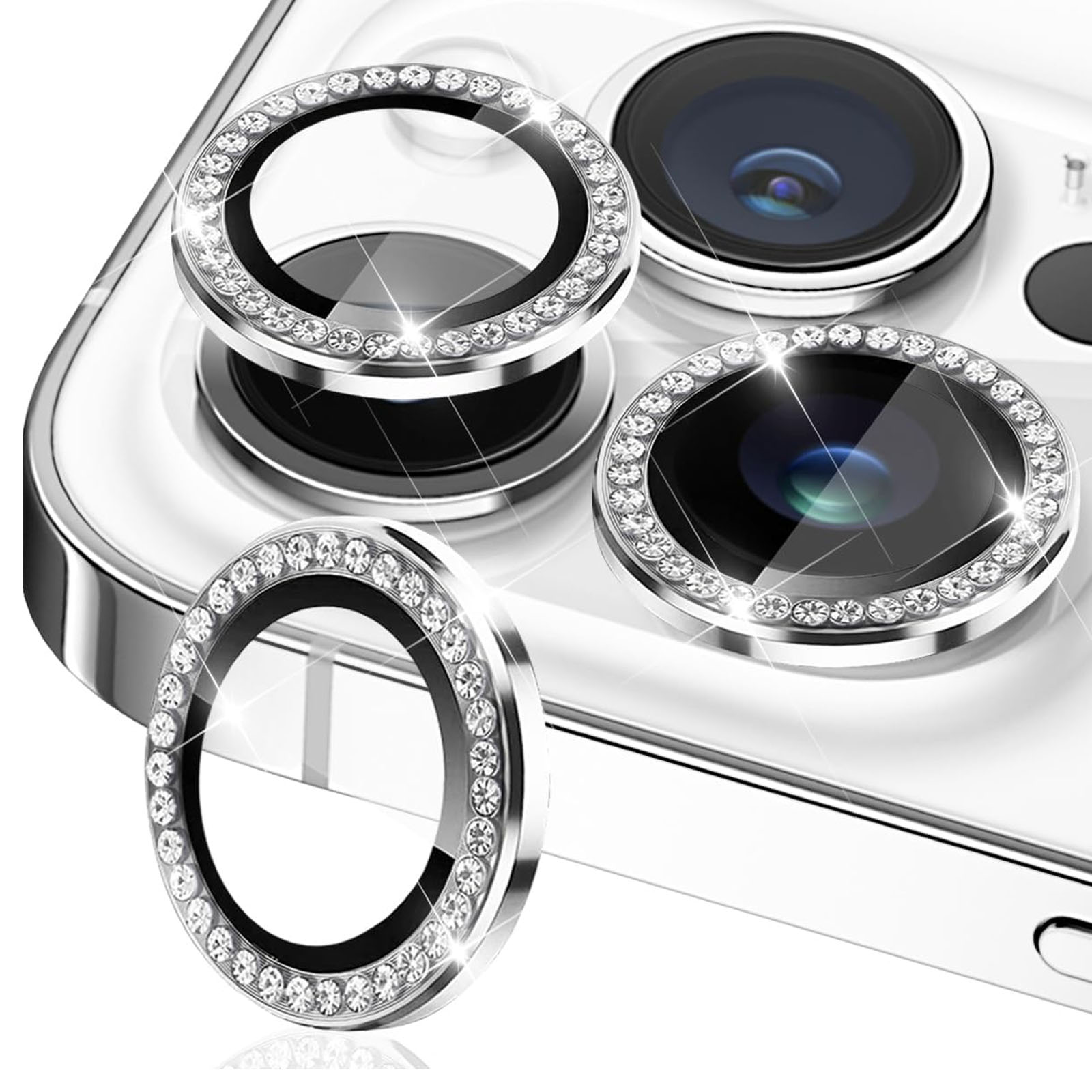 GENÉRICO PROTECTOR JOIGO LENTE CAMARA PARA IPHONE 15 PRO MAX DIAMANTE PLATA