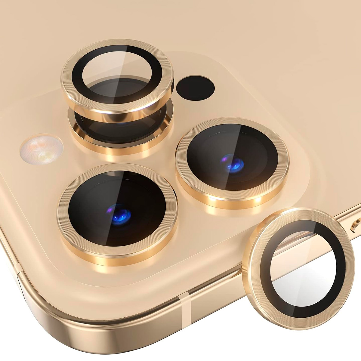PROTECTOR JOIGO LENTE CAMARA PARA IPHONE 15 PRO/PRO MAX METAL GOLD - 1