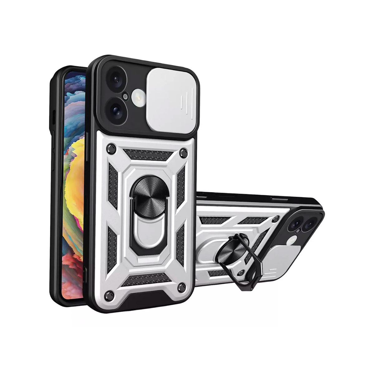 CARCASA IPHONE 16 JOIGO ARMOR CON ANILLO GRIS - 1