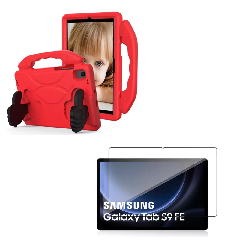 CARCASA NIÑO ANTIGOLPE COMPATIBLE CON TABLET SAMSUNG S9 FE 10.9 + MICA ROJO - 1