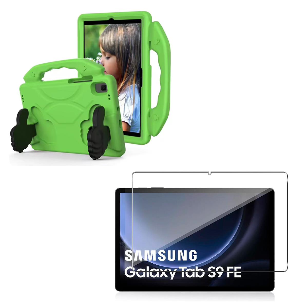 CARCASA JOIGO NIÑO ANTIGOLPE PARA TABLET SAMSUNG S9 FE 10.9 + MICA VERDE - 1