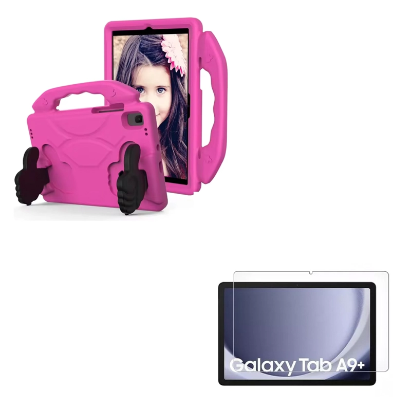 CARCASA NIÑO ANTIGOLPE COMPATIBLE CON TABLET SAMSUNG A9 PLUS + MICA FUCSIA - 1