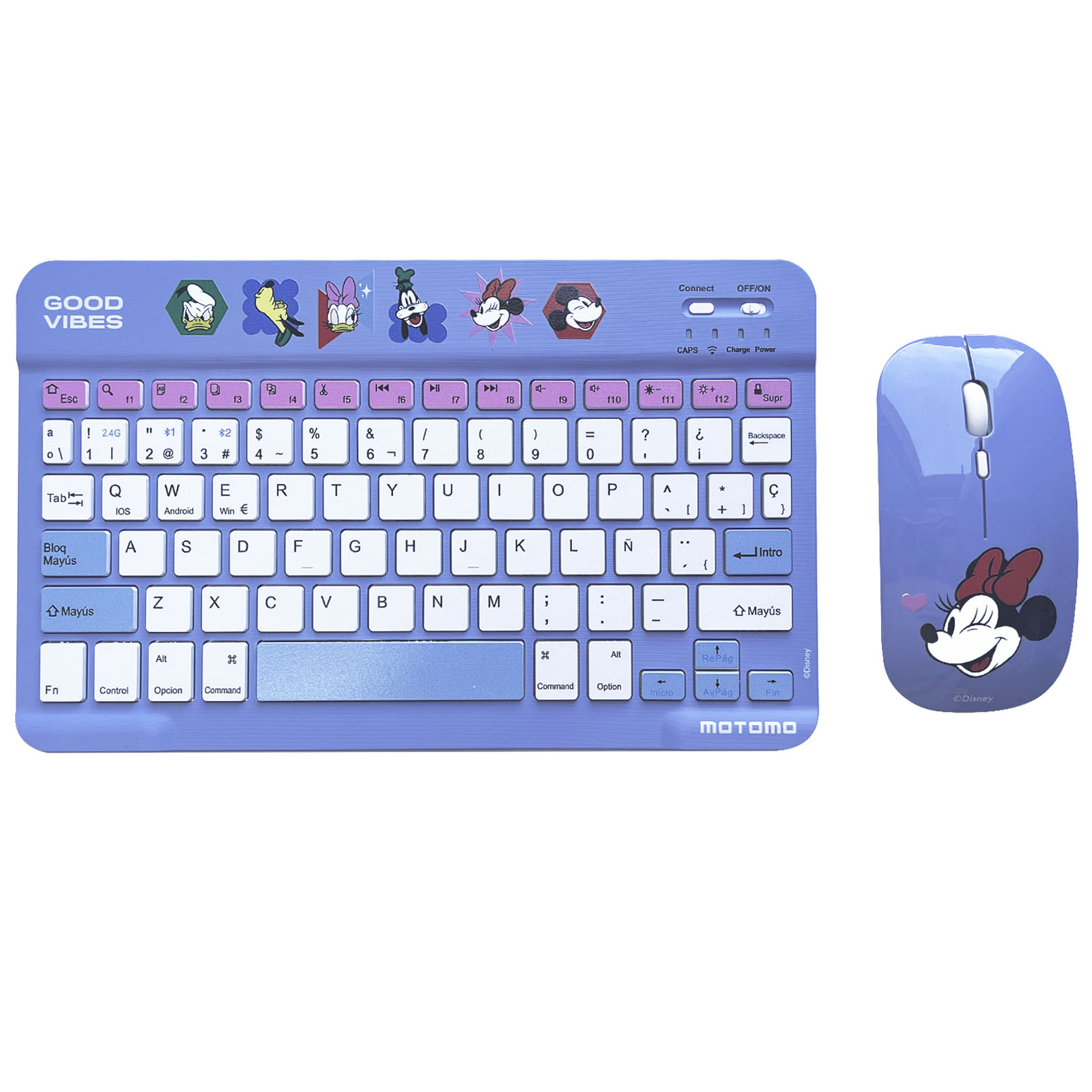 COMBO TECLADO, MOUSE INALAMBRICO RECARGABLE BLUETOOTH DISNEY LILA - 1