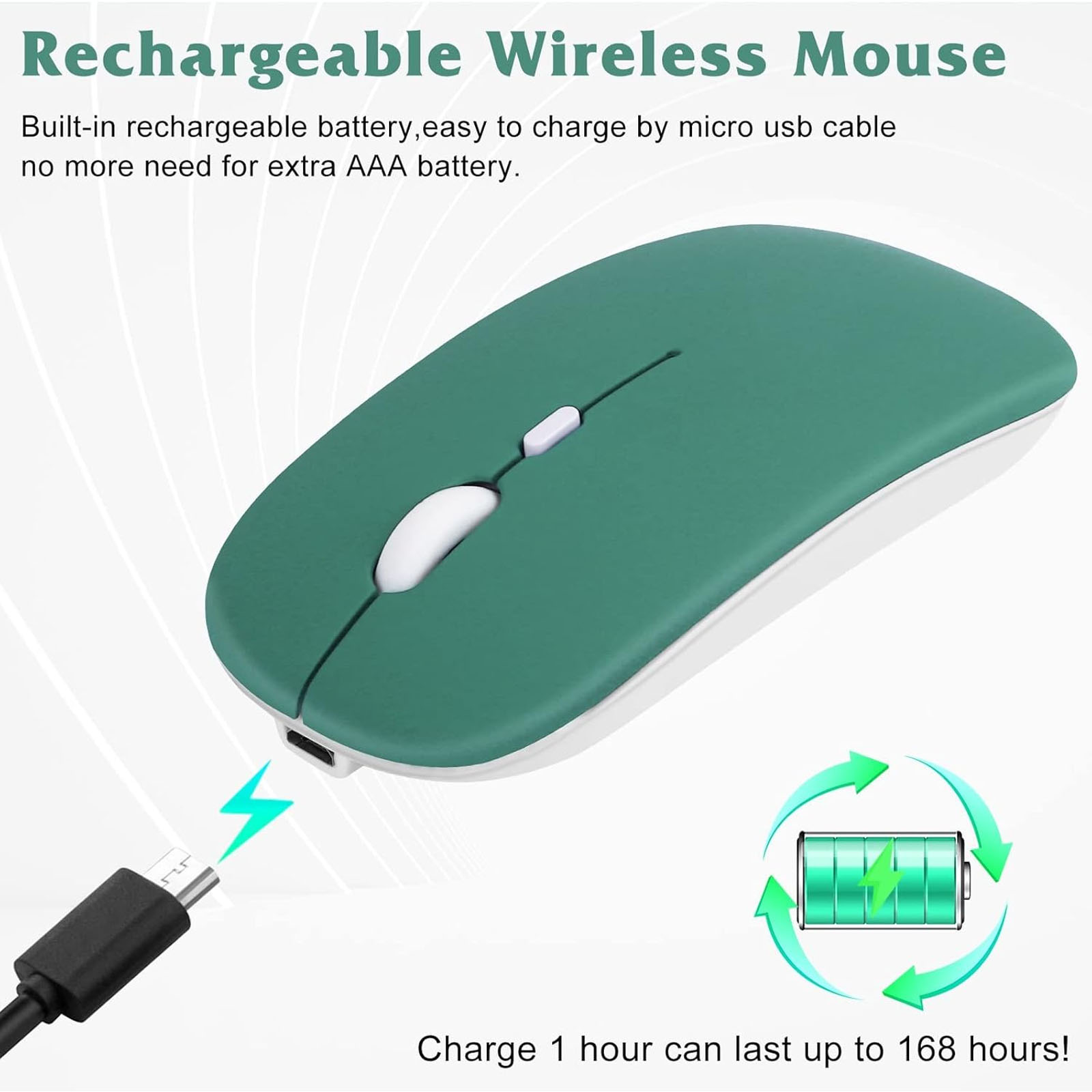 COMBO TECLADO MOUSE INALAMBRICO BLUETOOTH RECARGABLE VERDE - 4