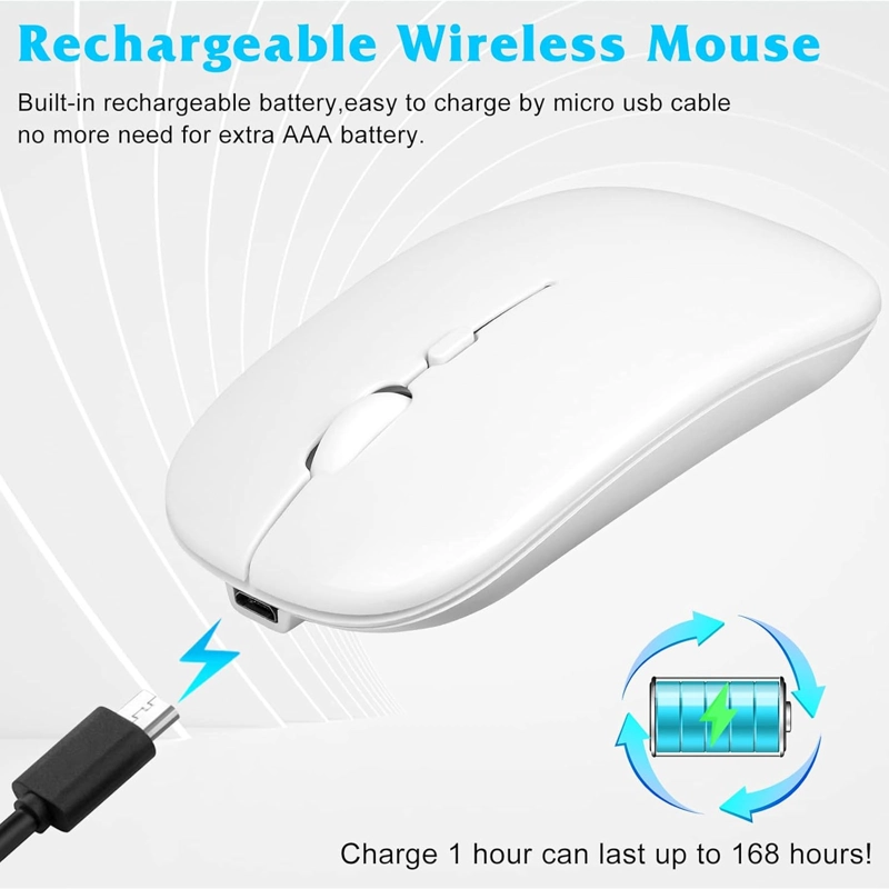 COMBO TECLADO MOUSE INALAMBRICO BLUETOOTH RECARGABLE BLANCO - 4