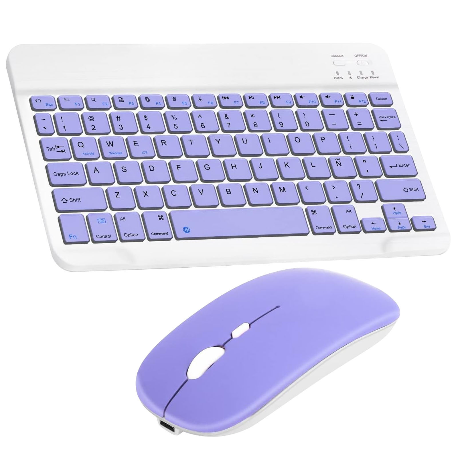 COMBO TECLADO MOUSE BLUETOOTH ESPAÑOL CON Ñ RECARGABLE LILA - 1