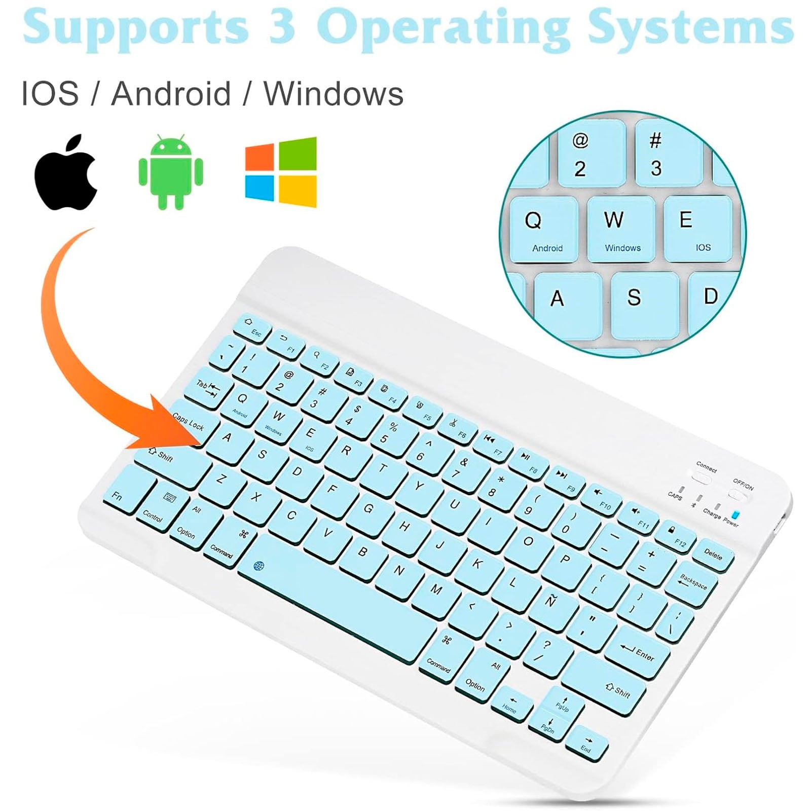 COMBO TECLADO MOUSE BLUETOOTH ESPAÑOL CON Ñ RECARGABLE CELESTE - 3