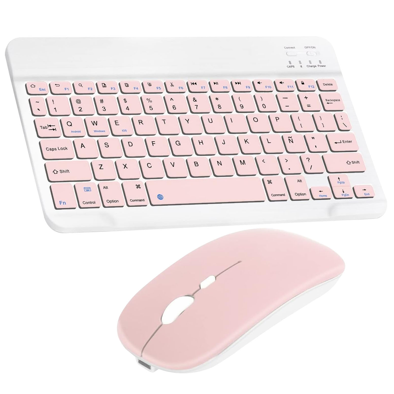 COMBO TECLADO MOUSE BLUETOOTH ESPAÑOL CON Ñ RECARGABLE ROSA - 1