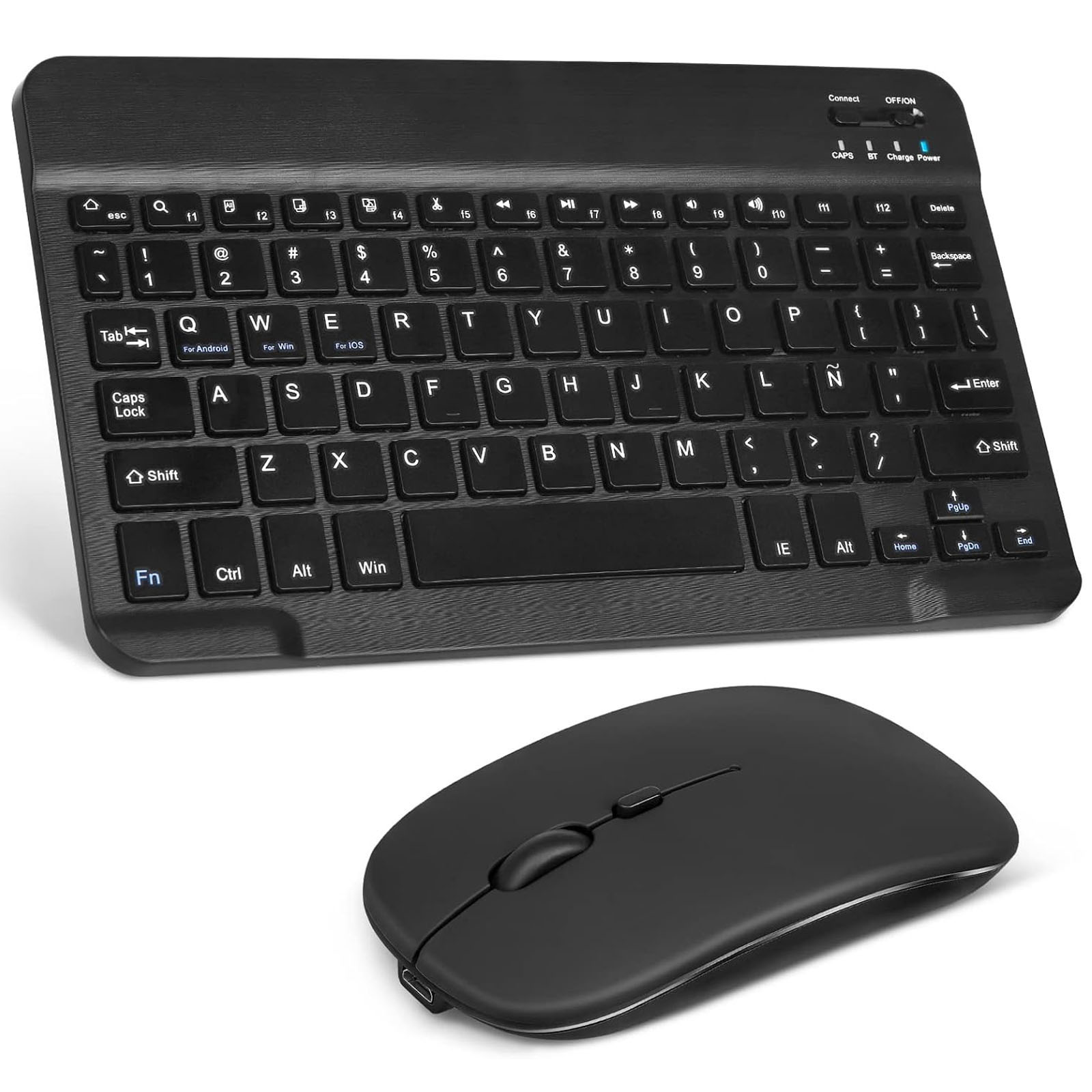 COMBO TECLADO MOUSE BLUETOOTH ESPAÑOL CON Ñ RECARGABLE NEGRO - 1