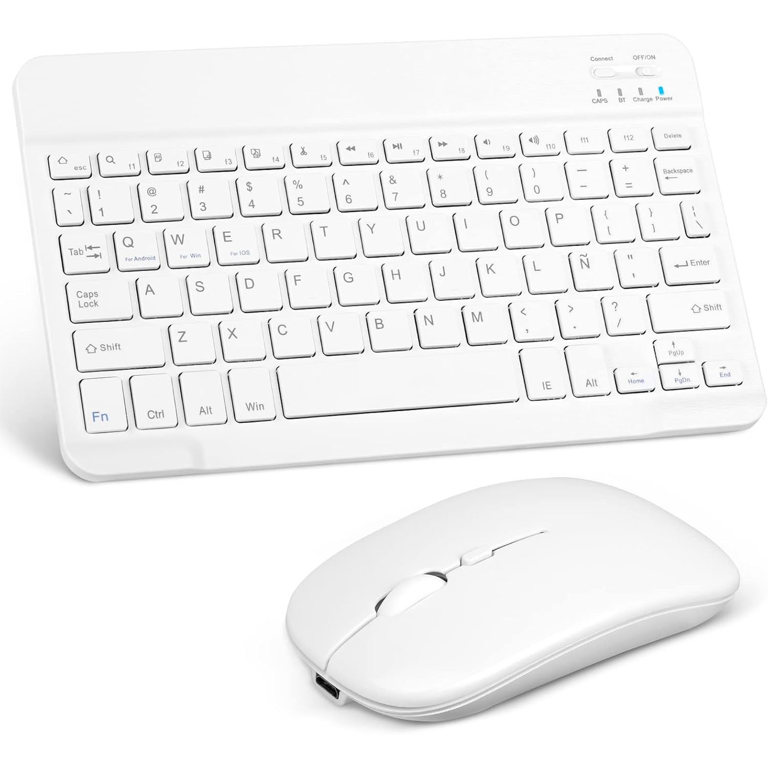 COMBO TECLADO MOUSE BLUETOOTH ESPAÑOL CON Ñ RECARGABLE BLANCO - 1
