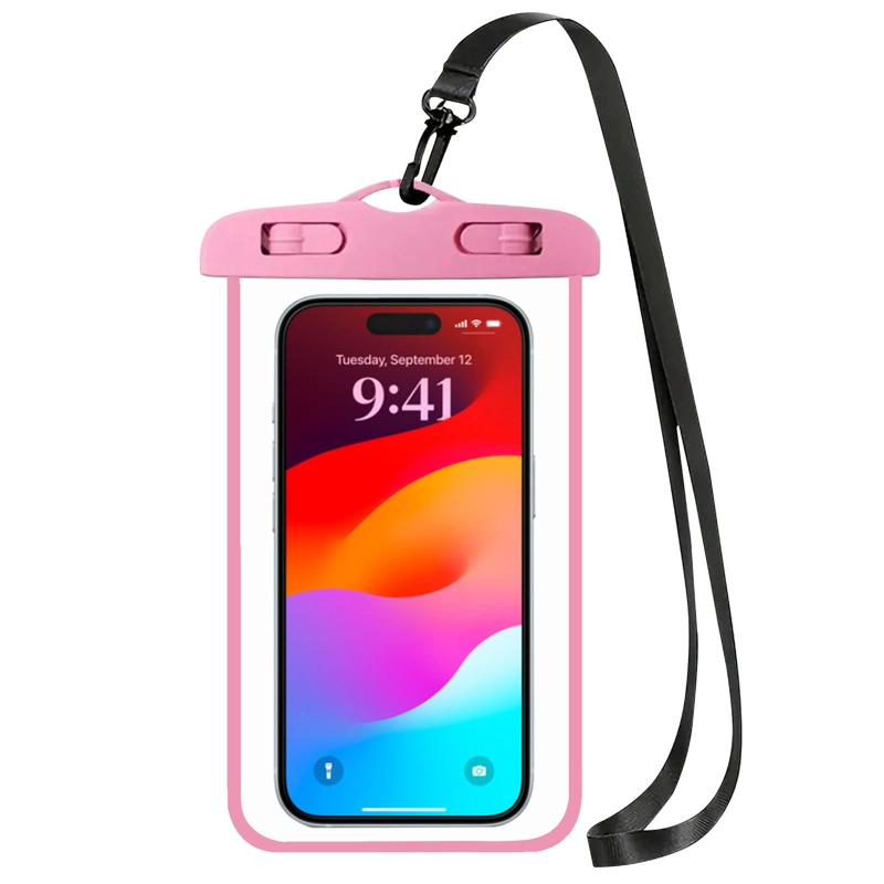 FUNDA IMPERMEABLE PARA TELEFONO SUMERGIBLE EN AGUA ROSA - 1