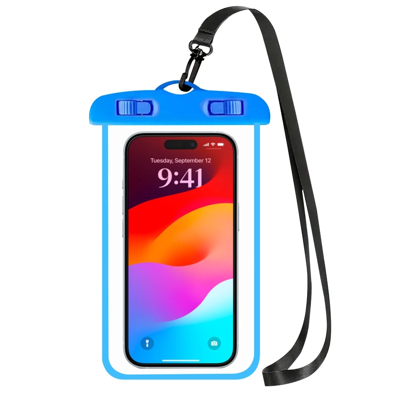 FUNDA IMPERMEABLE PARA TELEFONO SUMERGIBLE EN AGUA AZUL - 1