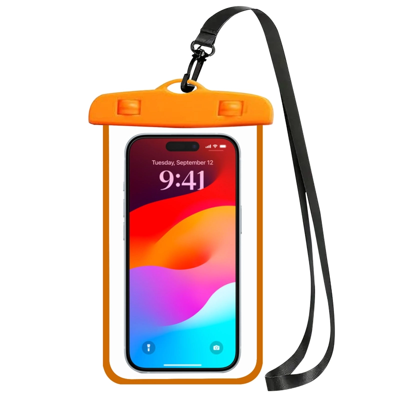 FUNDA IMPERMEABLE PARA TELEFONO SUMERGIBLE EN AGUA NARANJO - 1
