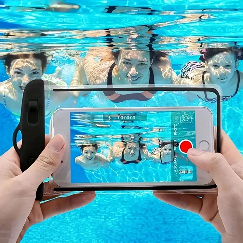 FUNDA IMPERMEABLE PARA TELEFONO SUMERGIBLE EN AGUA NARANJO - 3