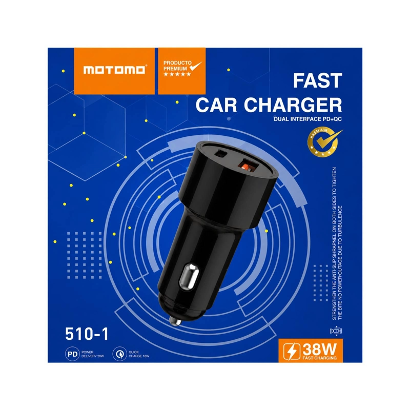 CARGADOR DE AUTO DOBLE USB Y TYPO C CARGA RAPIDA 38W - 5