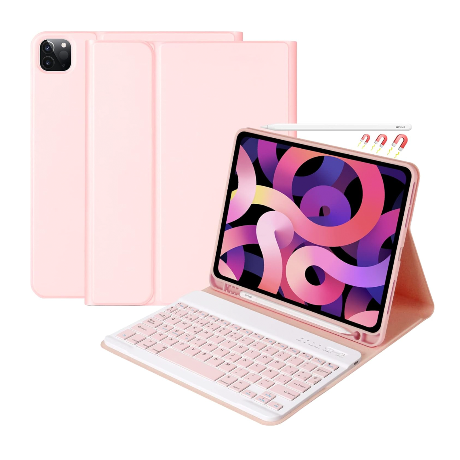 FUNDA CON TECLADO ESPAÑOL PARA IPAD AIR 11 M3 2025 RANURA ROSADO - 1