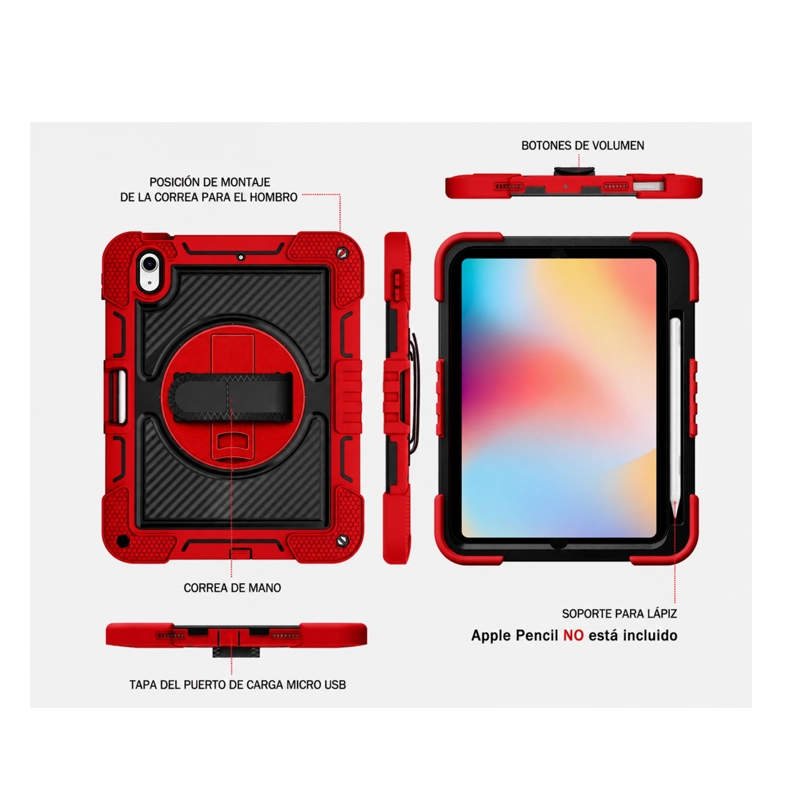 FUNDA CARCASA REFORZADA ANTI GOLPE IPAD 11TH GENE A16 2025 ROJO - 2
