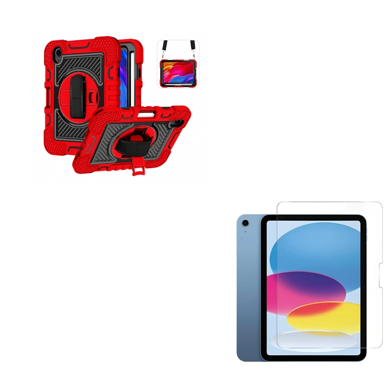 FUNDA CARCASA ANTI GOLPE 360° LAMINA VIDRIO PARA IPAD 10.9 10MA 2022 ROJO - 1
