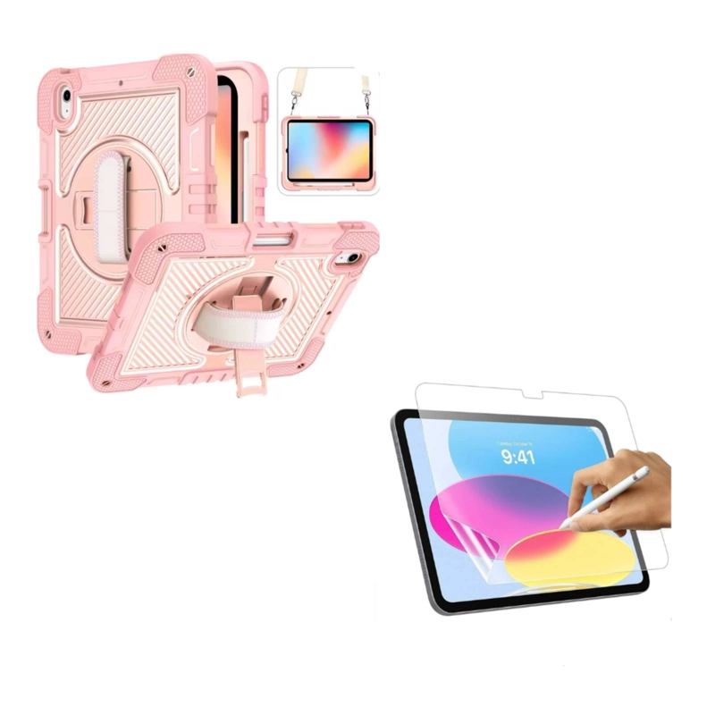 FUNDA CARCASA ANTI GOLPE 360 LAMINA HIDROGEL CLEAR PARA IPAD 10.9 DECIMA G ROSADO - 1