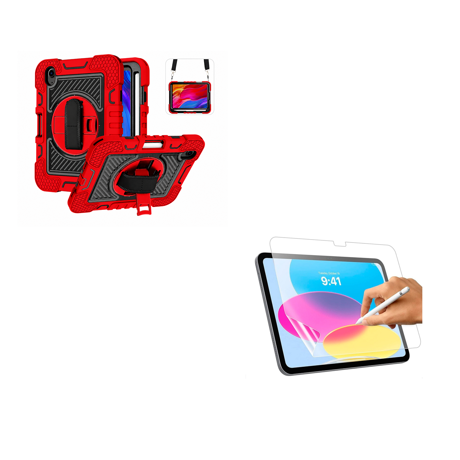 FUNDA CARCASA ANTI GOLPE 360 LAMINA HIDROGEL CLEAR PARA IPAD 10.9 DECIMA G ROJO - 1