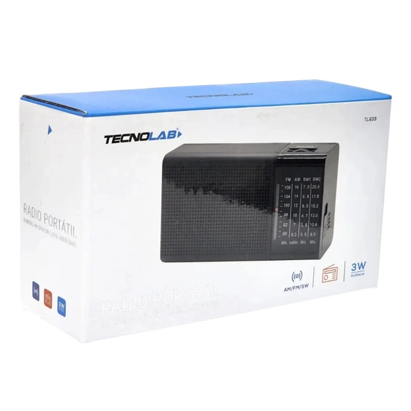 RADIO PORTATIL AM/FM 3W CON ENTRADA AUDIFONOS TECNOLAB TL633 - 4
